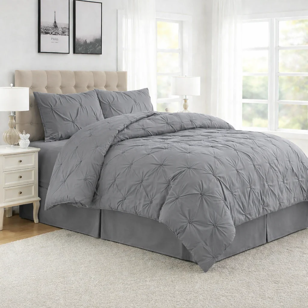 4-piece Pintuck Comforter Set - Charcoal - Image 2