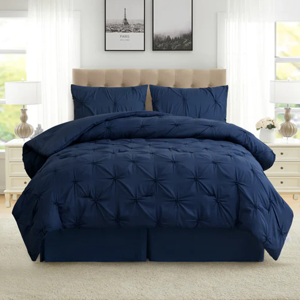 4-piece Pintuck Comforter Set - Navy