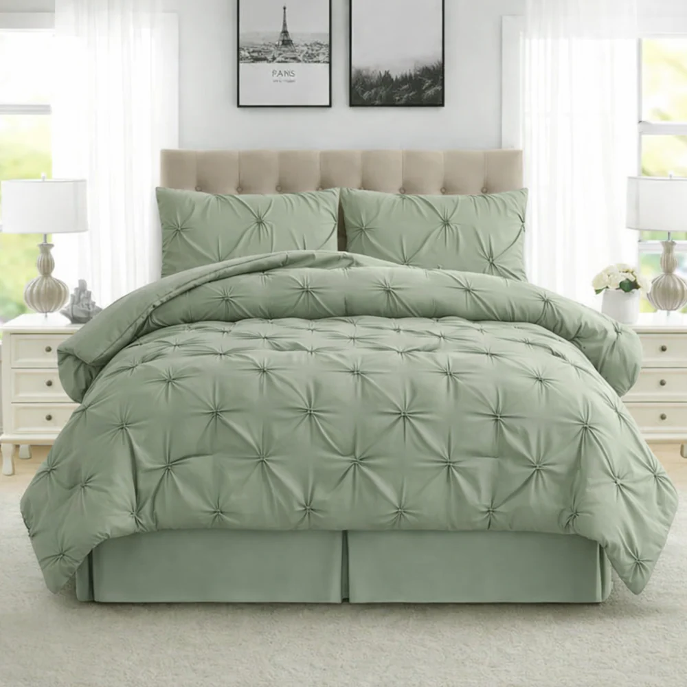 4-piece Pintuck Comforter Set - Sage