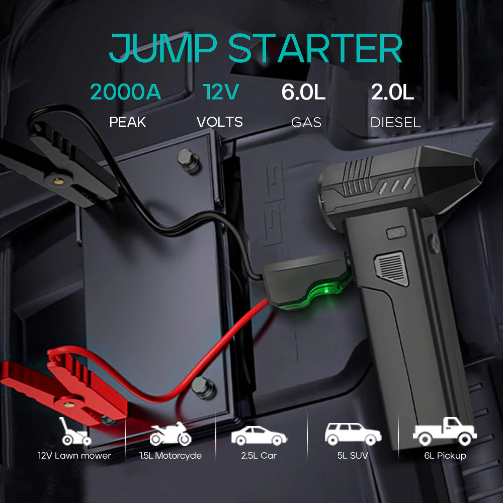 Pursuit 5-in-1 Car Jump Starter, 8000mAh Power Bank, Air Duster Cleaner, Vacuum, and Inflator/Deflator - Image 3