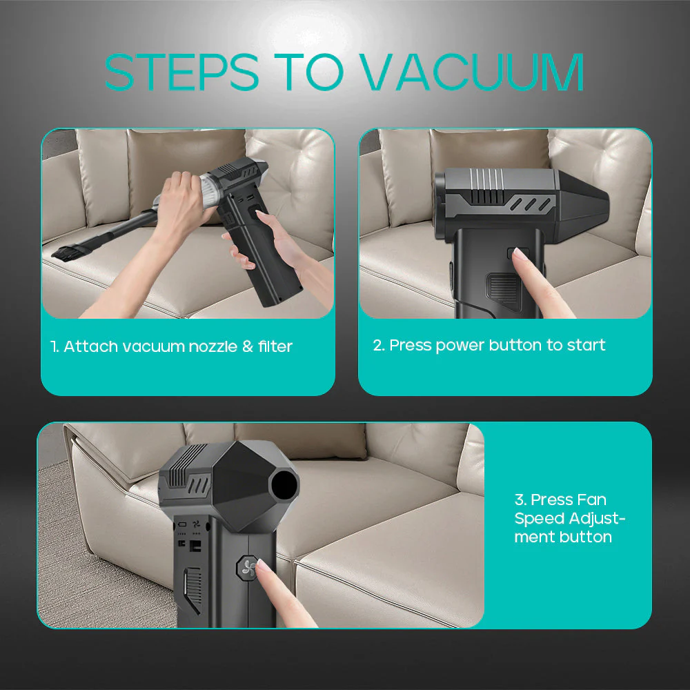 Pursuit 5-in-1 Car Jump Starter, 8000mAh Power Bank, Air Duster Cleaner, Vacuum, and Inflator/Deflator - Image 6